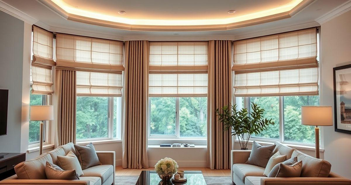 Cortina romana para sala: elegância e funcionalidade em seu espaço Cortina romana para sala: elegância e funcionalidade em seu espaço
